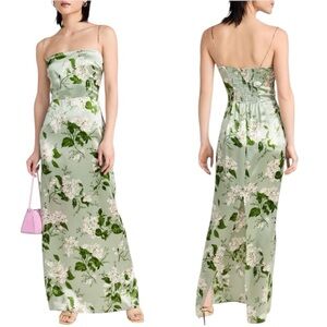 Reformation Frankie Silk Slip Dress NWT Size 8 Tea Garden Green Floral